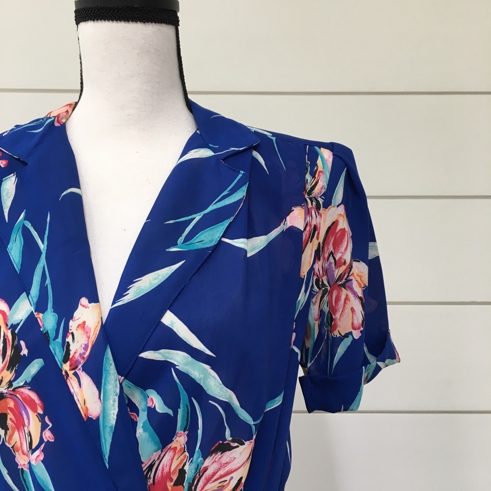 Vintage 80s Does 40s Sheer Floral Midi Dress - Picture 7 of 8